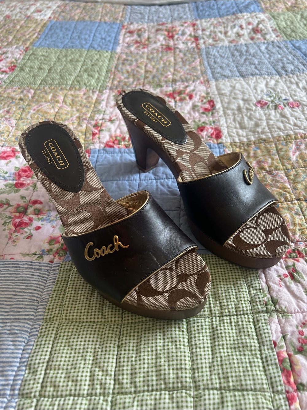Vintage Coach Kathie Leather and signature canvas mule